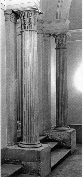 The famous corncob capitals are distinct from traditoinal Greco-Roman collumns. Near the top of each collumn they are engraved with corncobs yeilding a distictly American structure.