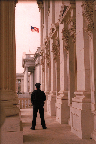 A United States Capitol Police officer standing outside the Capitol Building.