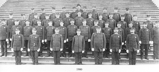 A photograph of the U.S. Capitol Police standing in rows in 1900.