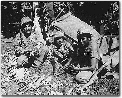 Photograph of three Navajo Code Talkers in Saipan